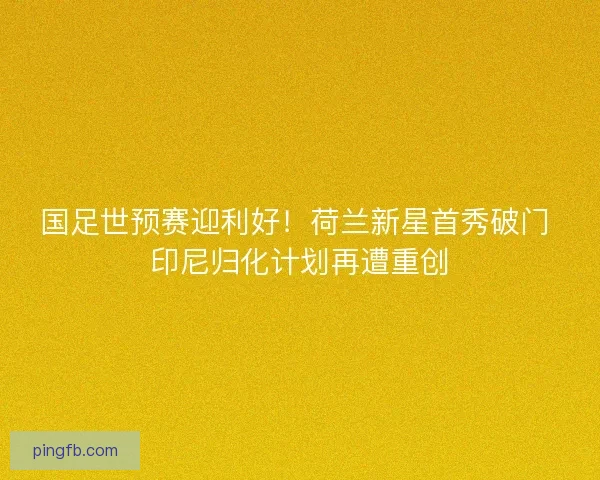 国足世预赛迎利好！荷兰新星首秀破门 印尼归化计划再遭重创